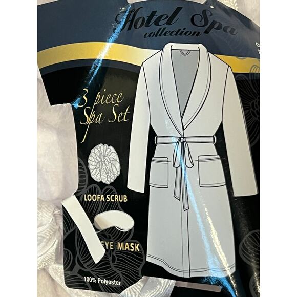 Three Piece Spa Set (White Robe, Luffa, Eye Mask) NWT - Picture 3 of 8